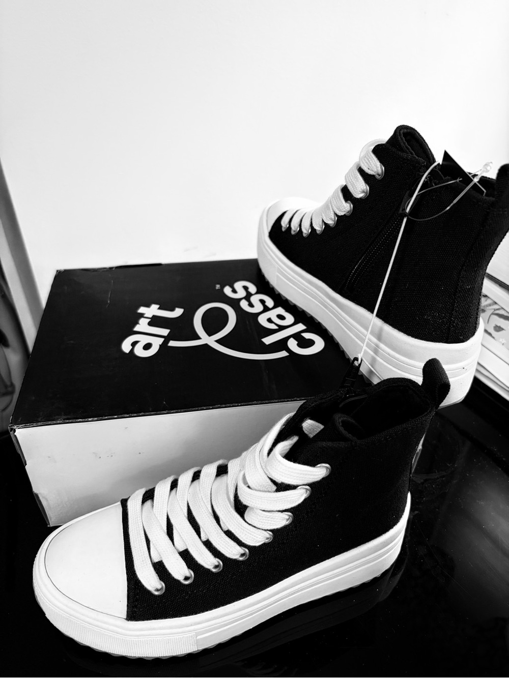 The Blakely - Kids High-Top Canvas Sneakers in Black and White